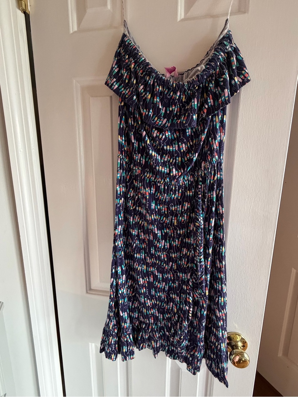 Lilly Pulitzer Navy Strapless Ruffle Sundress with Multicolor Print